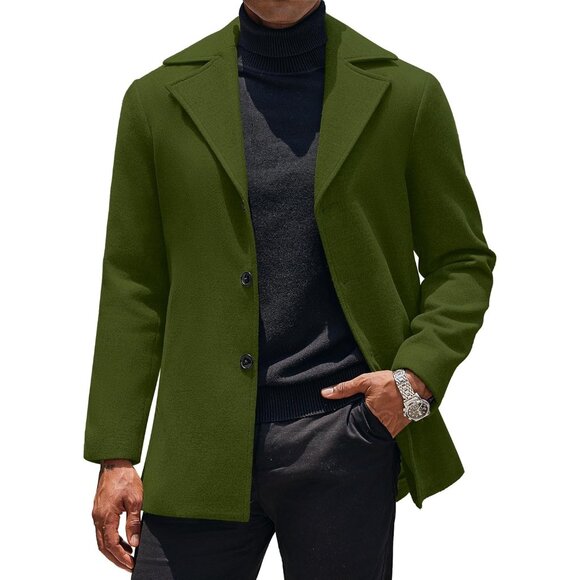 COOFANDY Men's Army Green  Single Breasted Peacoat Winter Long Overcoat - Picture 1 of 5